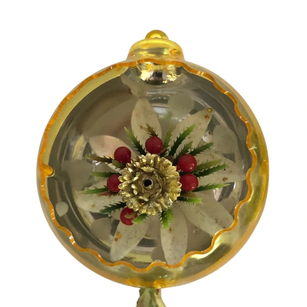 VINTAGE 50s 60s Jewel Brite Lot of 4 Yellow / Gold Christmas Ornaments Holiday